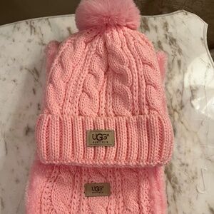 UGG Sweather weather Baby  Pink Pom pom Hat and Infinity Scarf Set NWT